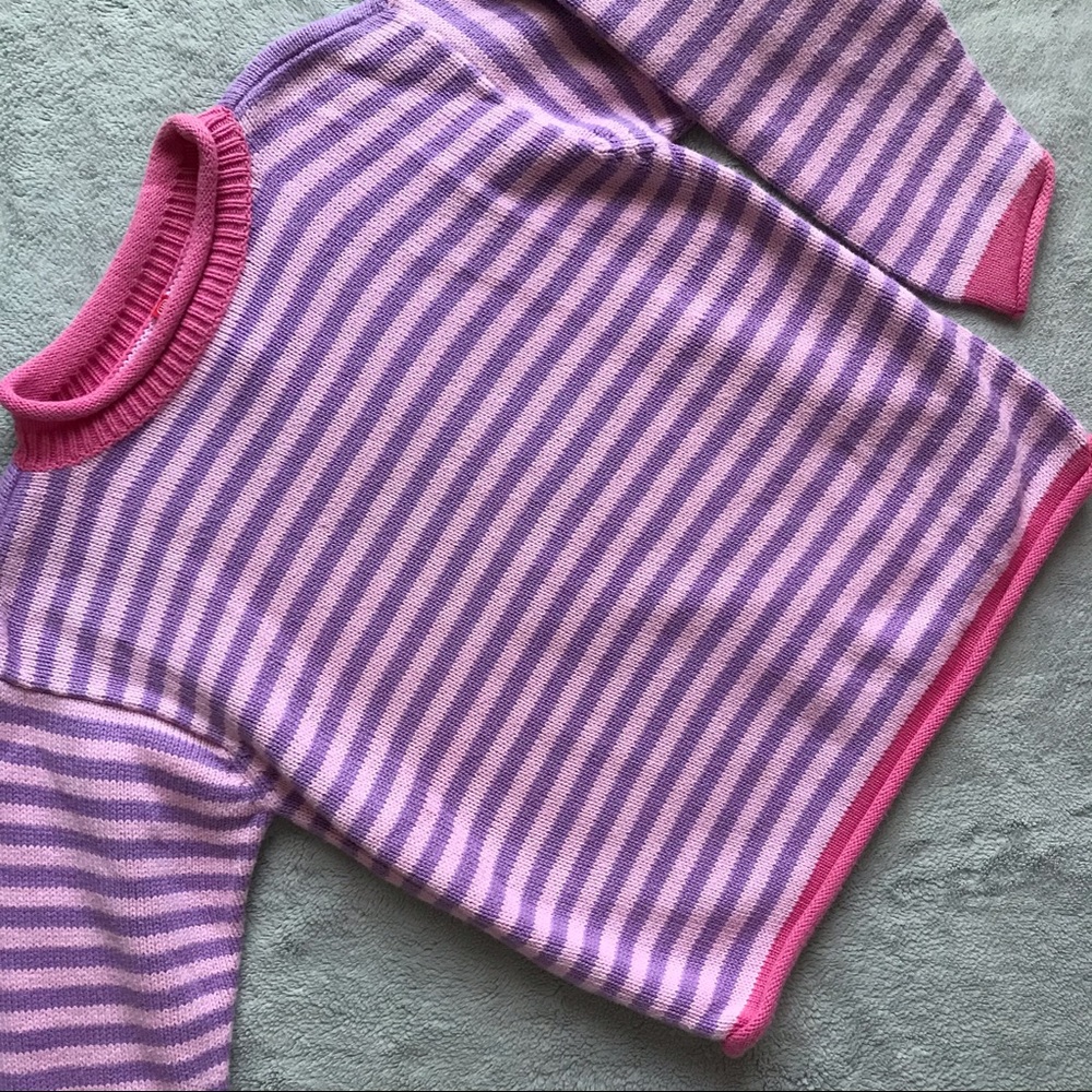 Hanna Andersson Girls Pink Purple Striped Knit Sweater Roll Neck Woven